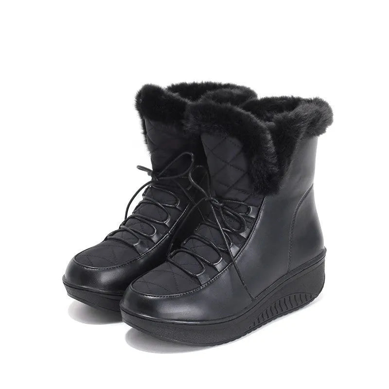 Women's black winter ankle boots with lace-up front and 3cm platform sole