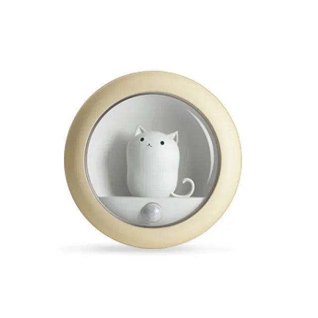 Creative cute cat night light with dual sensor and USB charging in pink option