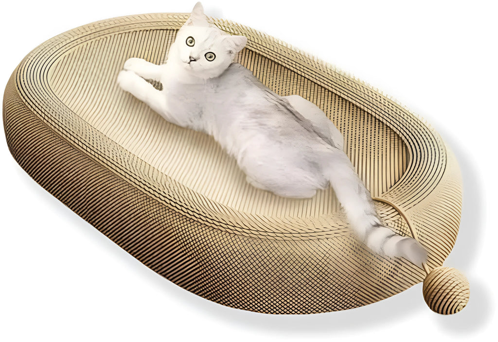 Large natural sisal cat scratching board with a cosy lounge platform on top.