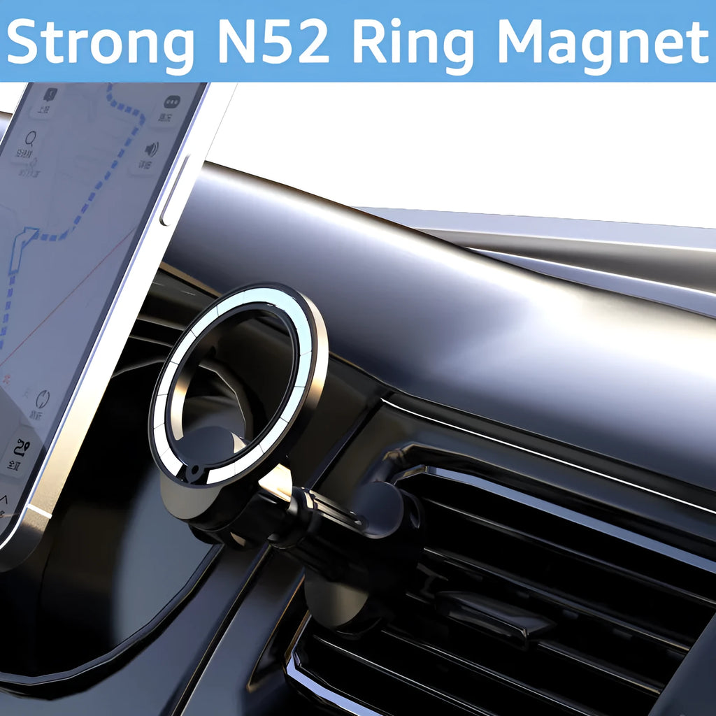 Black O-ring magnetic car phone holder for smartphones up to 6.8 inches