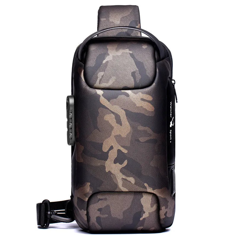 Men's medium canvas chest bag in multiple colours with zipper and internal phone pocket.