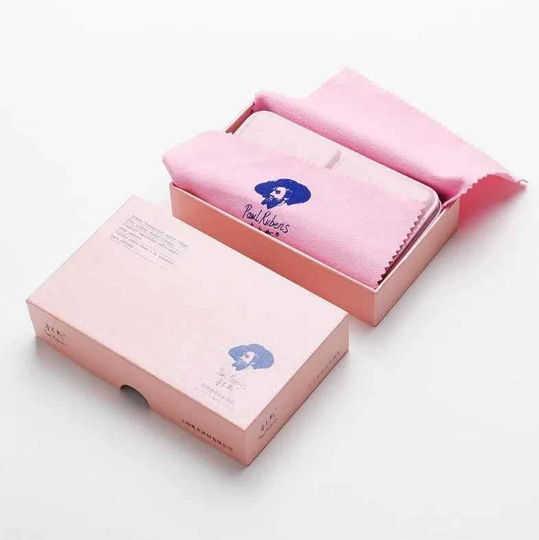 Solid watercolour paint palette with pearl finish pans, shown in 12-colour and 24-colour set options.