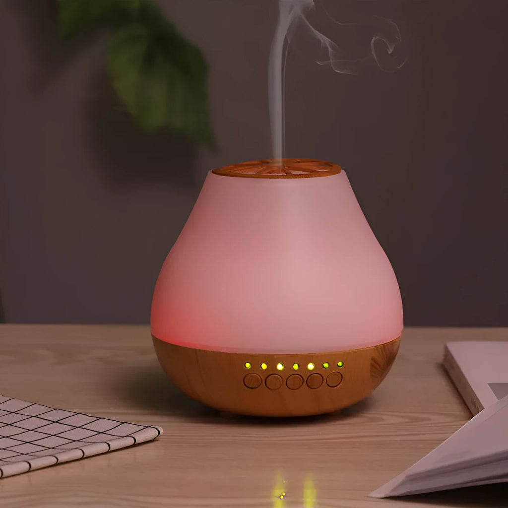 Wood grain USB essential oil aroma diffuser with colourful LED lights