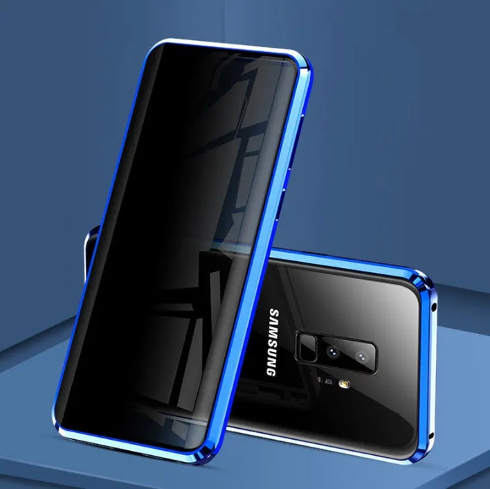 Black magnetic clamshell phone case with anti-peeping glass for Samsung Galaxy phones