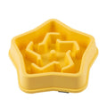 Yellow plastic slow feeding dog bowl with rough textured bottom, diameter 20.1cm