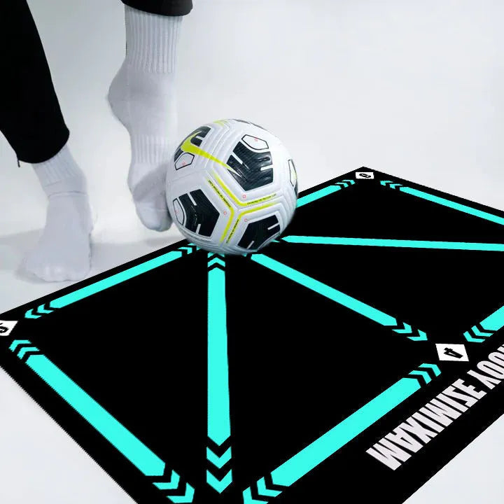 Black non-slip football training mat measuring 60 by 90 centimetres