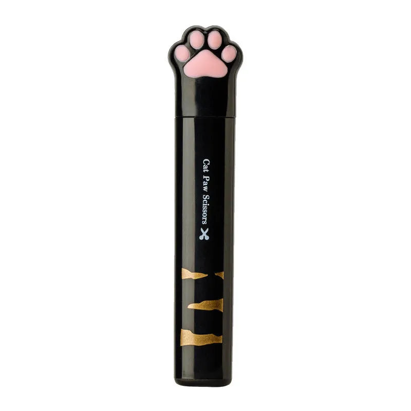 Cat paw design mini folding scissors in four colours showing stainless steel blades