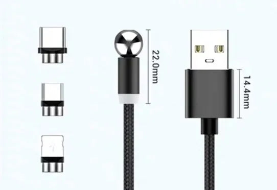 Black magnetic charging cable with spherical aluminium alloy connector on a 1m TPE cable