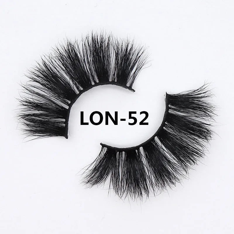 Real mink hair false eyelashes in 25MM3D length with fluffy handmade lash strands on a white background