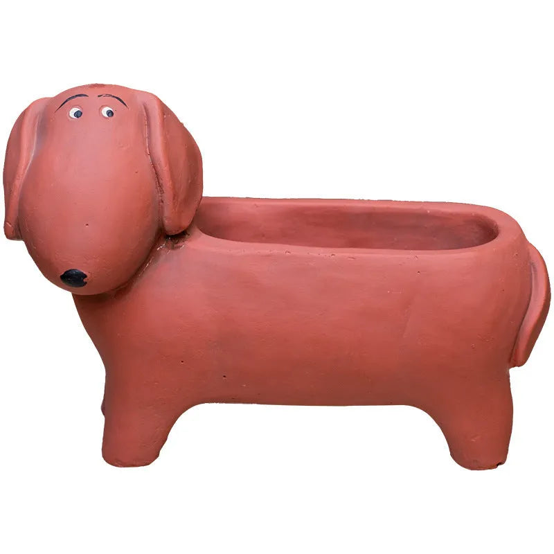 Cement sausage dog flower pot medium size 15x20.5x10cm with drainage hole on floor