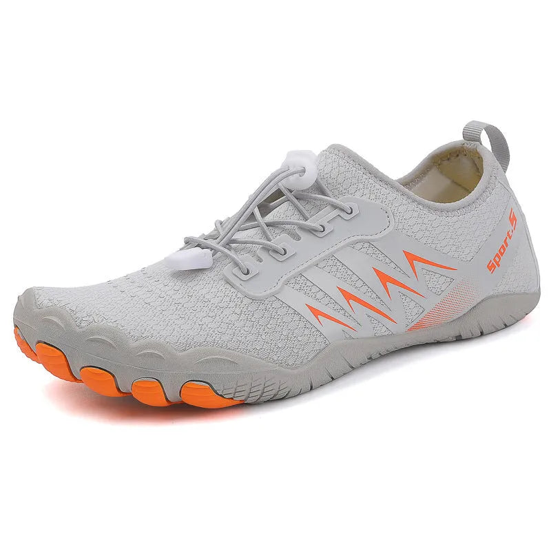 Low-top river tracing shoes in mesh with rubber sole, shown in apricot colour.