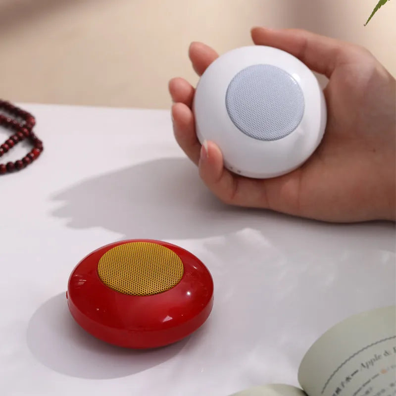 Mini Super Loud HD Music Machine Player portable speaker in red and white with button controls and metal finish