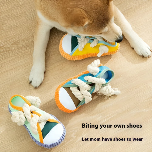 Bite Shoes Sound Pet Toy in Oxford cloth, 7x8x18cm, available in Rock Yellow colour