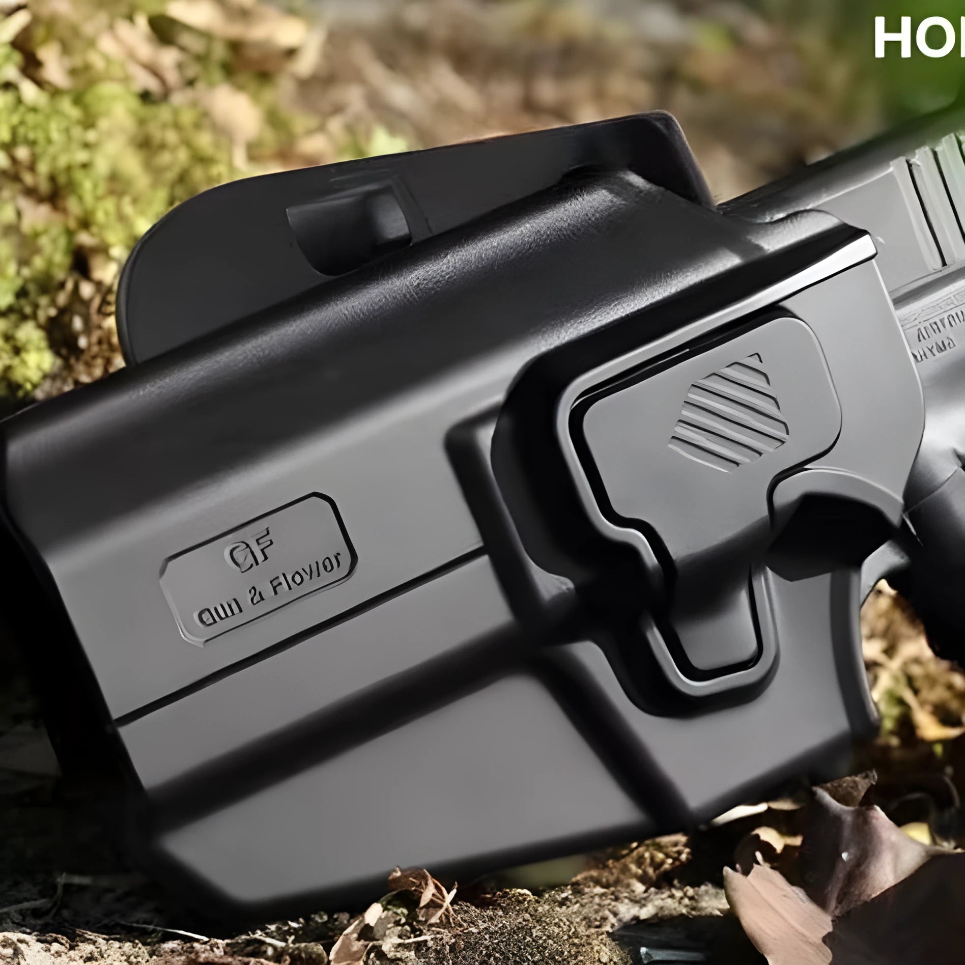Universal compact full-size quick-draw holster in black with magazine sleeve, left and right hand options