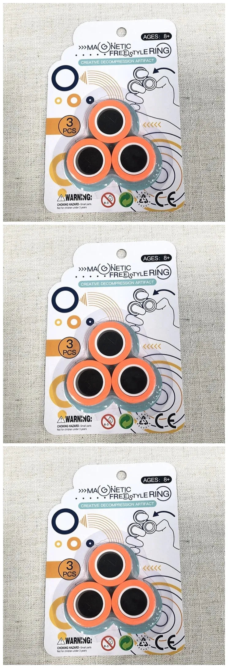 Blue magnetic plastic rotating fidget ring showing internal diameter of 1.8cm.