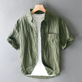 Men's pure cotton short sleeve casual shirt in solid colour, loose fit, Japanese fresh style