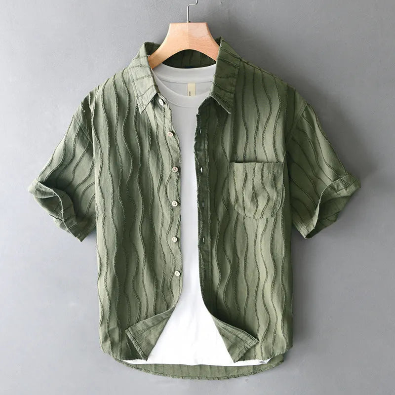 Men's pure cotton summer shirt in apricot colour with short sleeves and loose fit