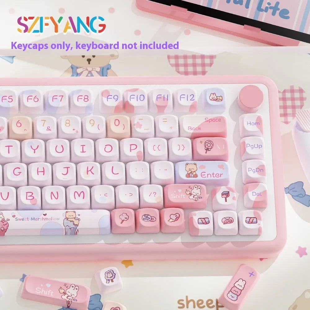 Sweet Cotton Candy coloured mechanical keyboard keycaps arranged in 112-key and 120-key sets