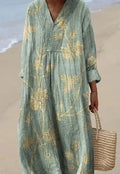 Floral 3D printed casual shirt dress in princess style with long skirt