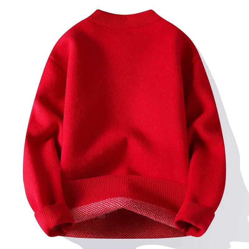 Men's loose fit knitted pullover jumper with ribbed hemline in rabbit fur blend fabric