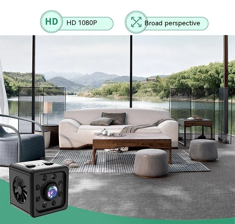 Small black cube-shaped K13 network sports camera with mounting bracket on a white background.