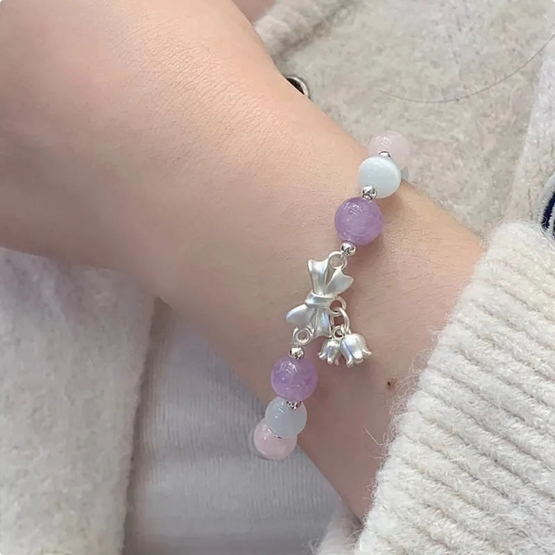 Lavender purple crystal bracelet with bow knot design for women