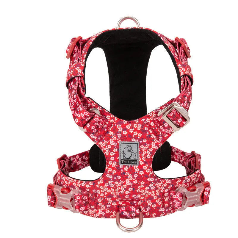 Floral pattern pet harness with chest strap in pure cotton fabric