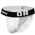 Men's low-waist mesh nylon briefs in black with body shaping and hip lifting support