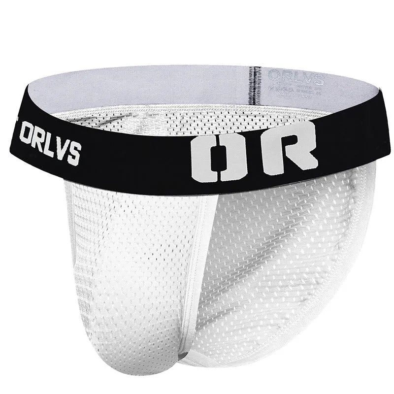 Men's low-waist mesh nylon briefs in black with body shaping and hip lifting support