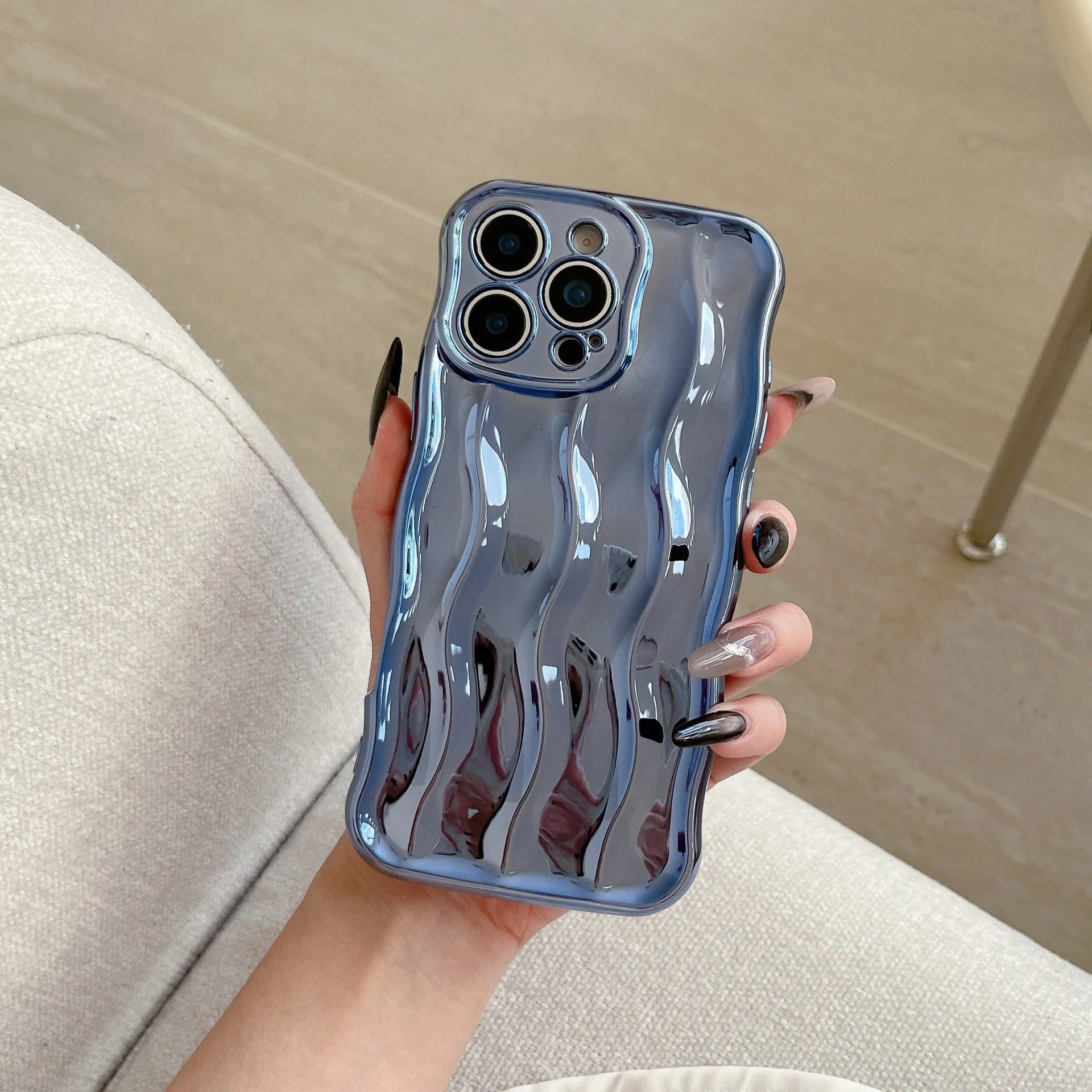 Electroplated wave stripe protective back cover case for iPhone 17 in various colours.