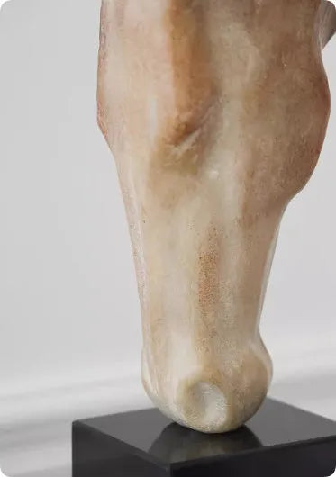 Abstract French retro style horse head desktop sculpture with carved finish, 50cm tall.