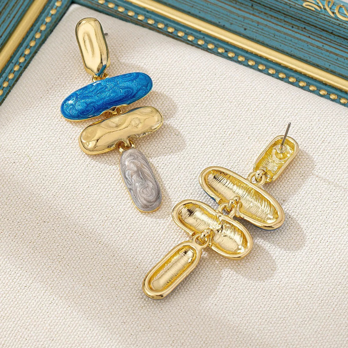 Zinc alloy geometric stud earrings with electroplated multicolour finish for women