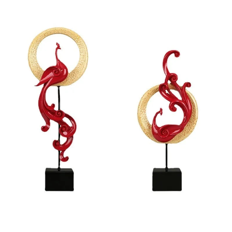European style synthetic resin Phoenix ornament in rose gold, silver, or red.