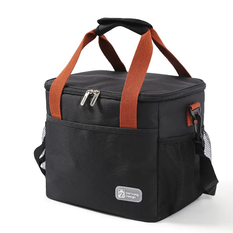 Insulated crossbody picnic bag in Oxford cloth with shoulder strap, shown in grey colour