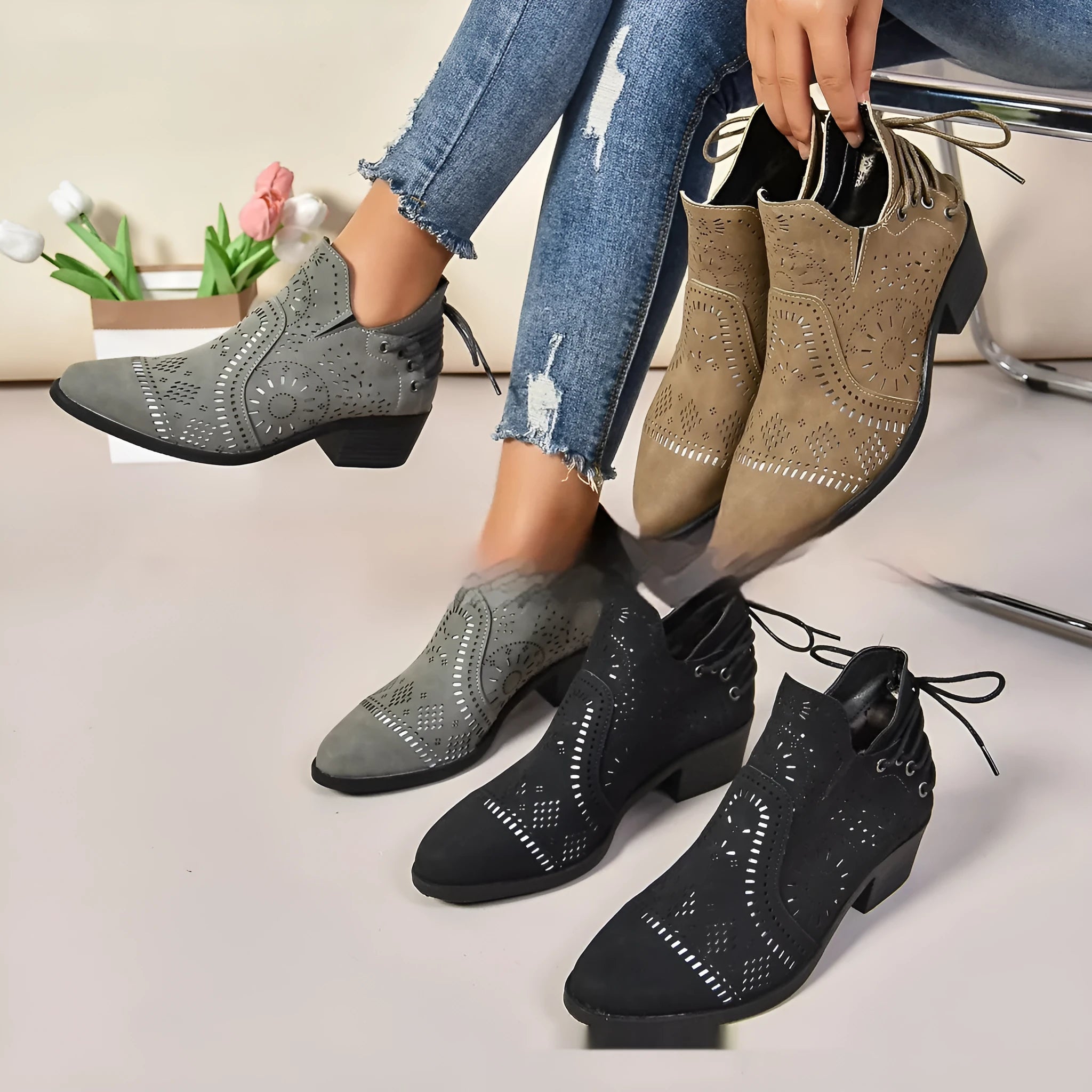 Women's plus size mid-calf boots in black, available in sizes 36 to 43