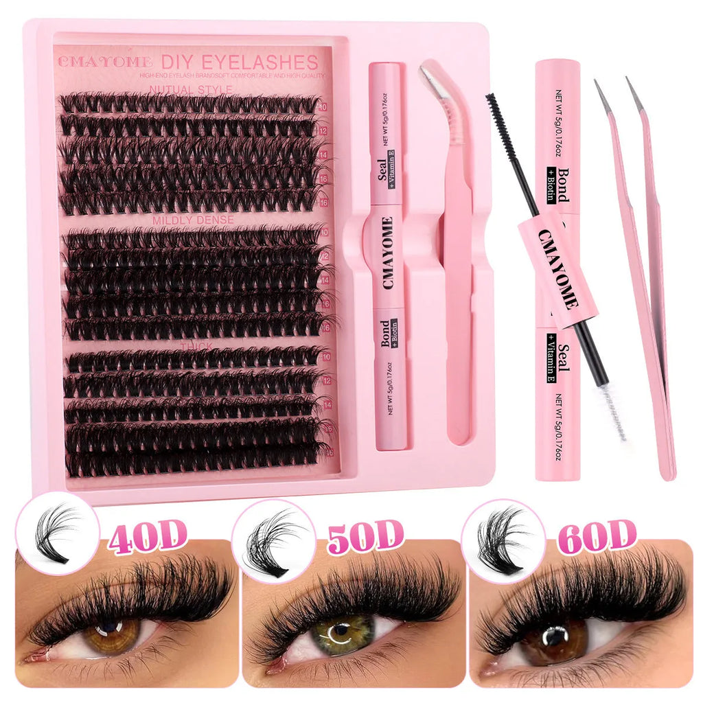 DIY false eyelashes extension suit showing single segment clusters in chemical fibre material