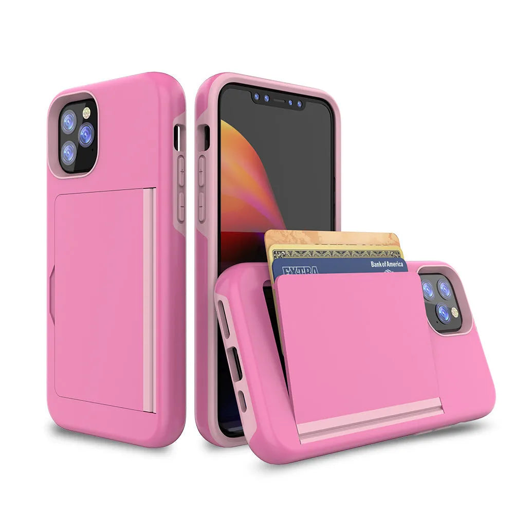 Simple solid-colour TPU and PC back cover case for iPhone 11, 11 Pro, and Pro Max in six colour options.