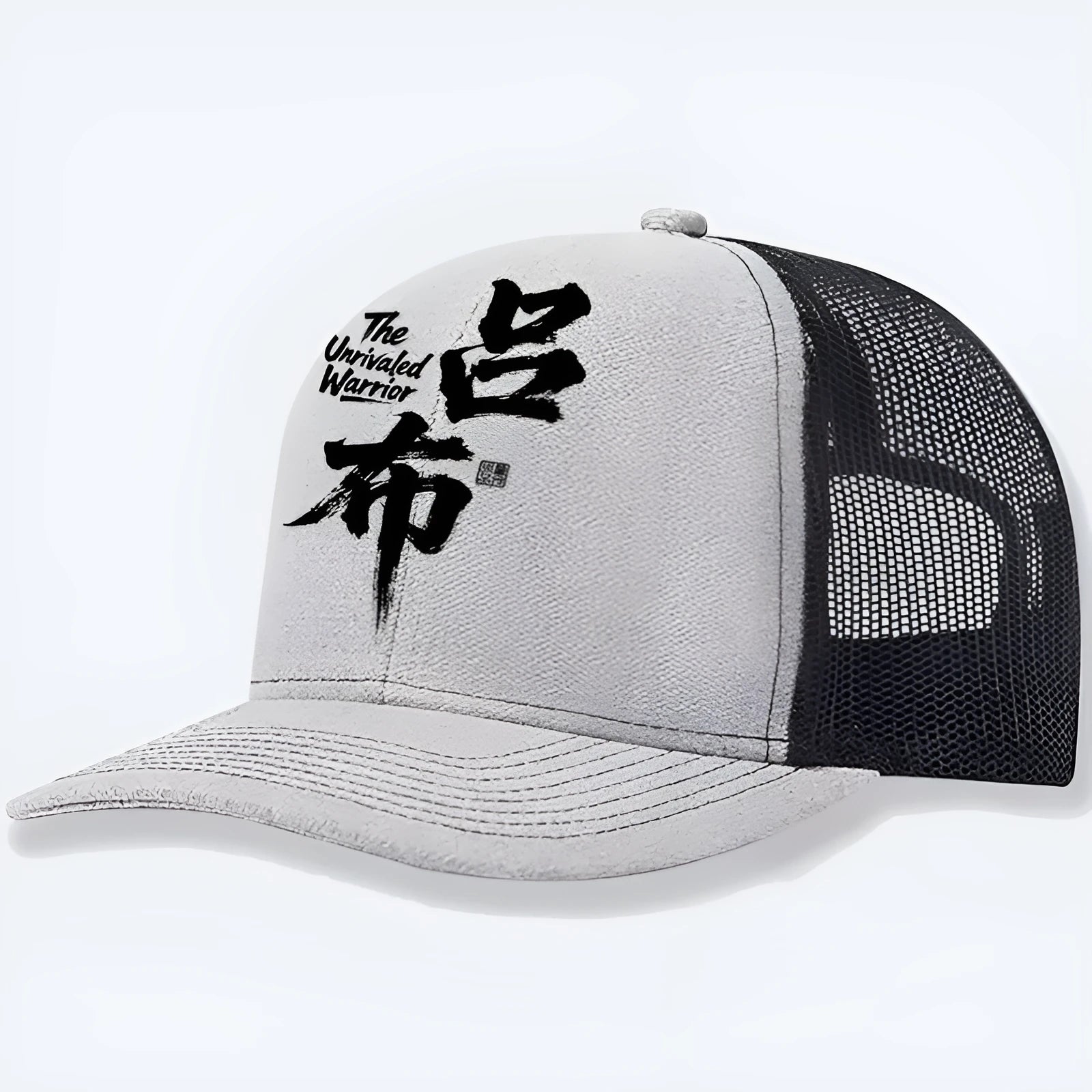 Men's black polyester baseball cap showing six-panel construction on a white background.