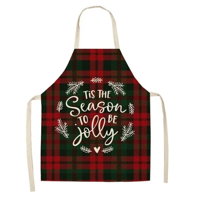 Cotton linen Christmas apron with creative festive pattern in 68x55 cm size