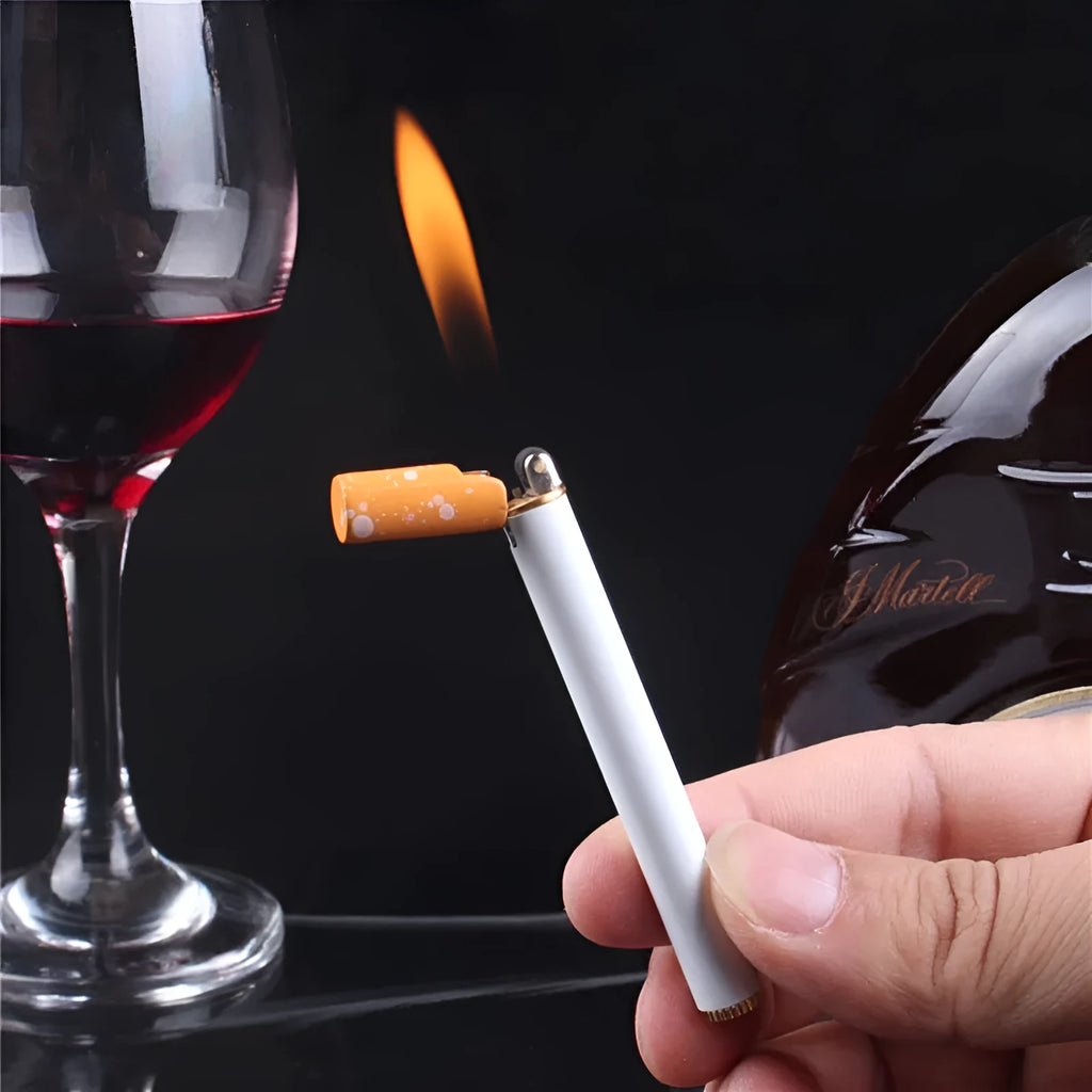 Creative mini cigarette-shaped metal lighter in 1:1 size with real cigarette, refillable kerosene design