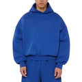 Men's grey fleece-lined cotton hoodie sweater with wool lining, showing pullover design with hood