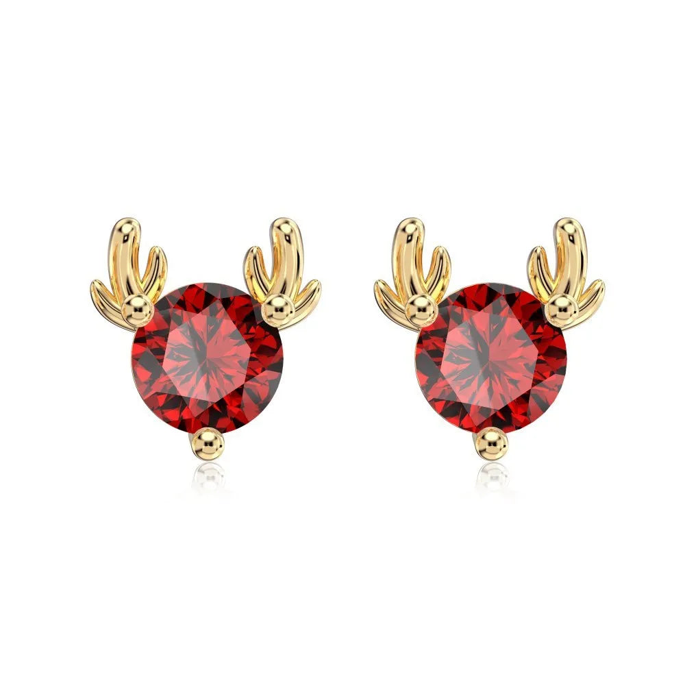S925 sterling silver geometric elk horn stud earrings for women with electroplated finish