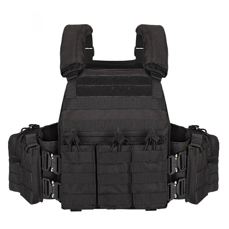 Polyester camouflage tactical vest in army green, black, green CP, or jungle camouflage patterns for outdoor training