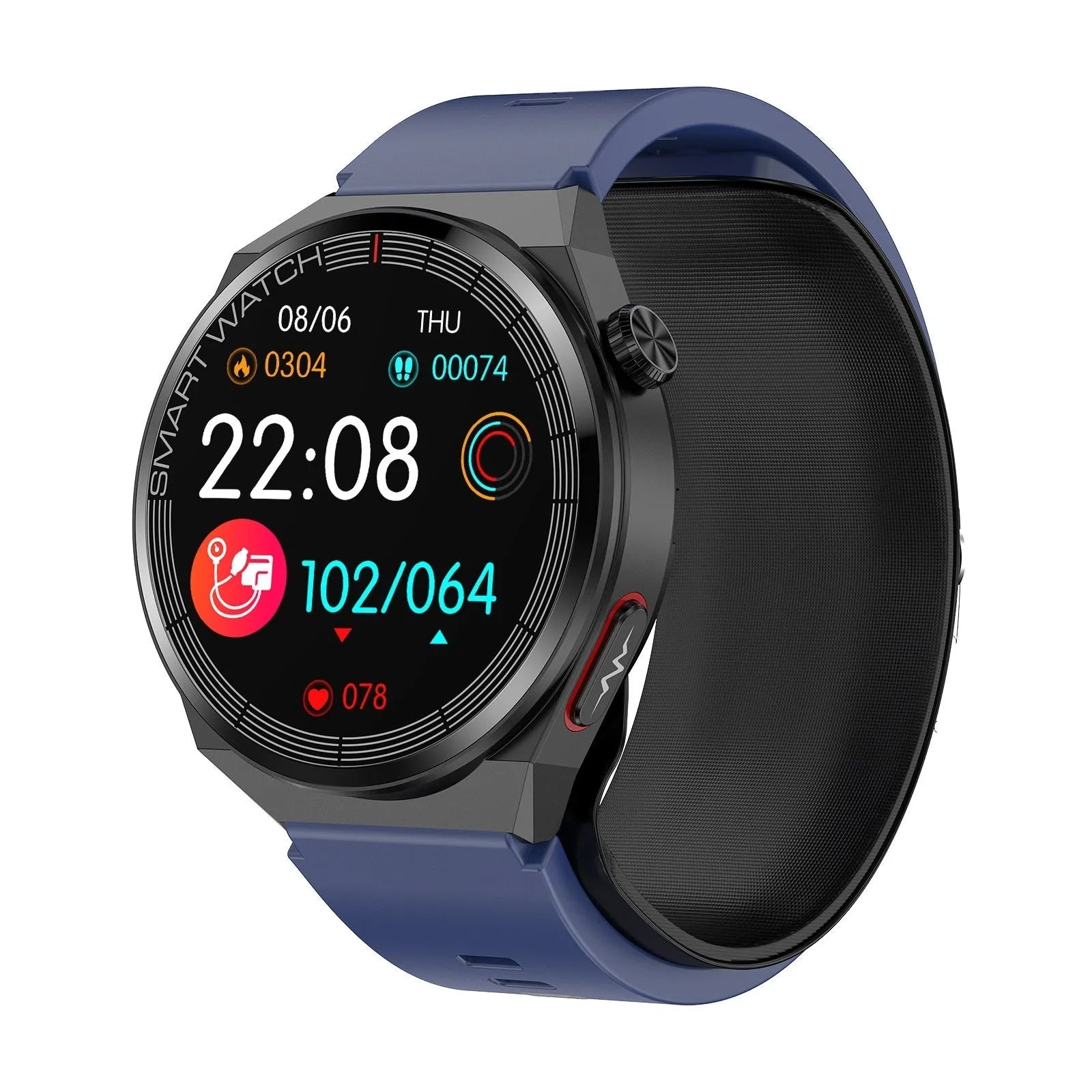Blood pressure voice broadcast sport smart watch in black with TFT touch screen and silicone strap