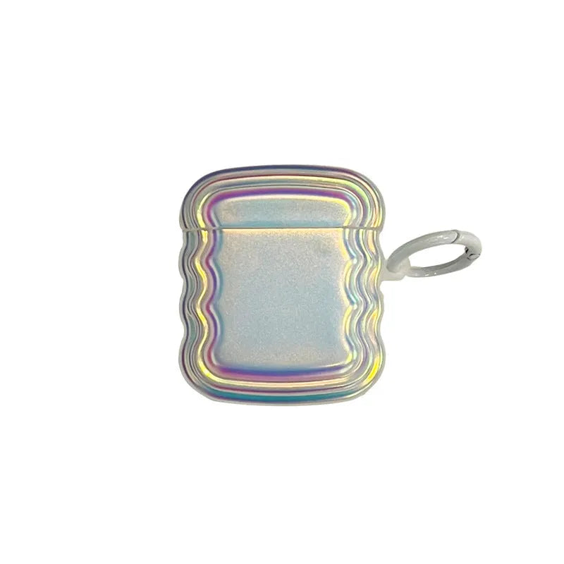 Silicone case with laser engraving and a coloured ring for Apple AirPods charging case.