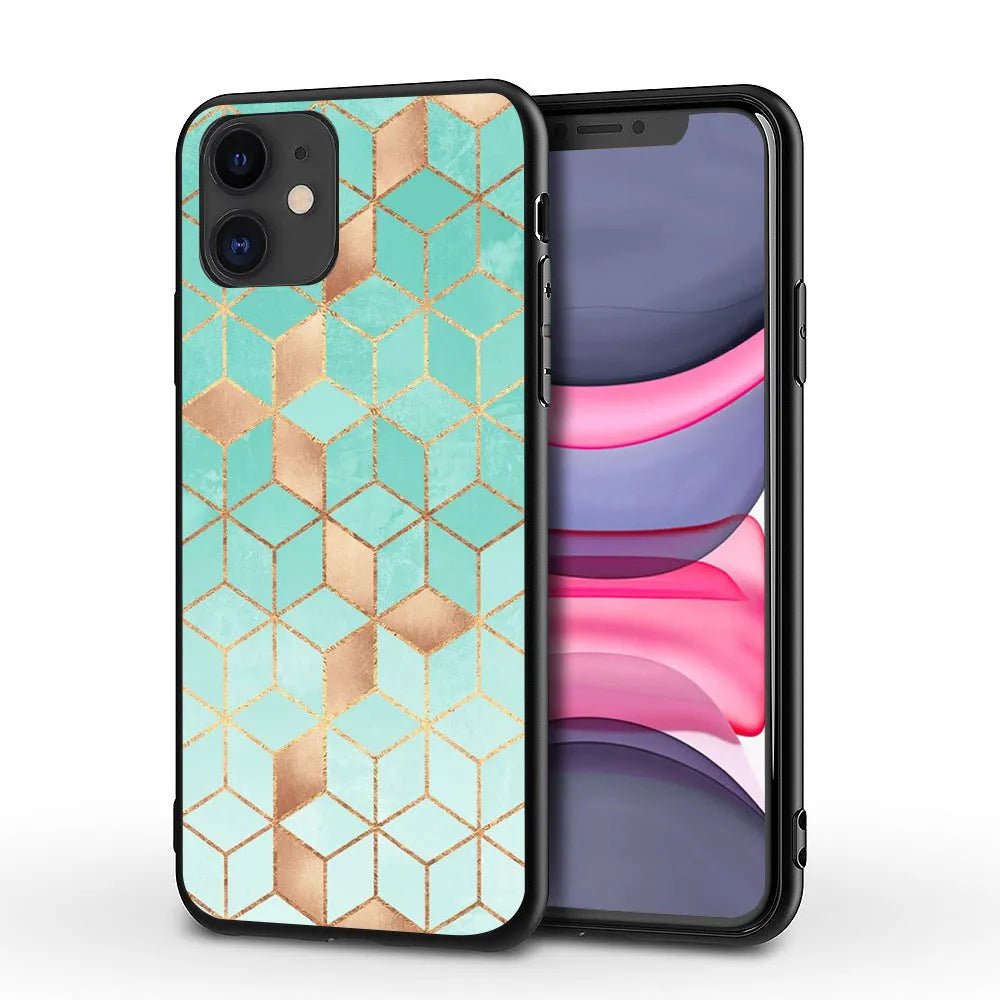 Marble pattern back cover iPhone case showing TPU and PC construction.