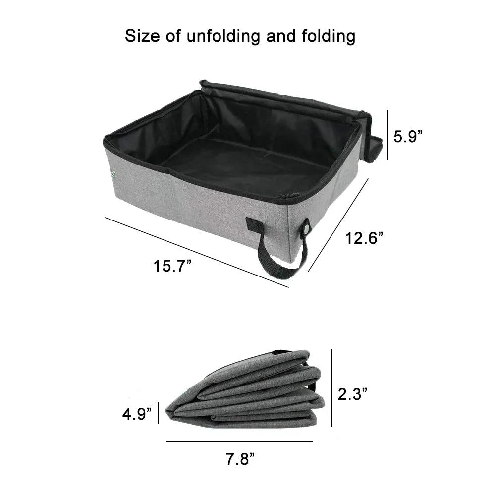 Foldable waterproof cat litter basin with lid in Grey, medium size 45x35x12.5 cm