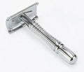 Silver grey safety double edge razor with non-slip handle and closed comb head