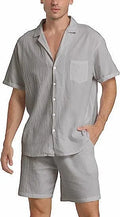 Men's flax fabric sports shorts suit with short-sleeved top and matching shorts