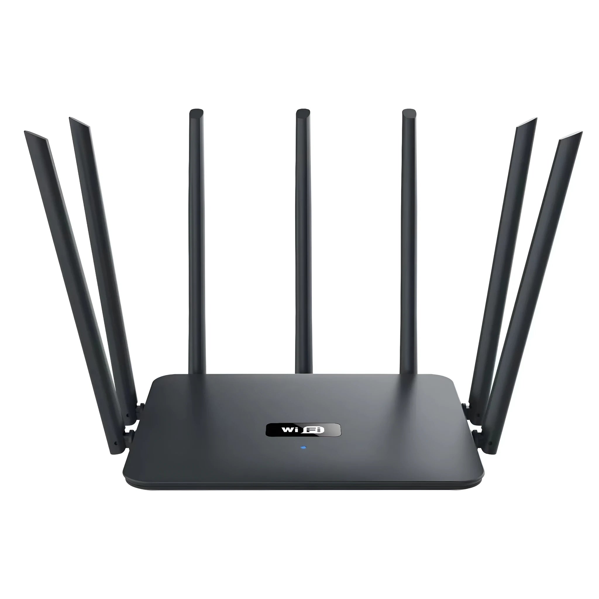 Black and white dual-band 5G router with wall-through Wi-Fi coverage for whole home connectivity